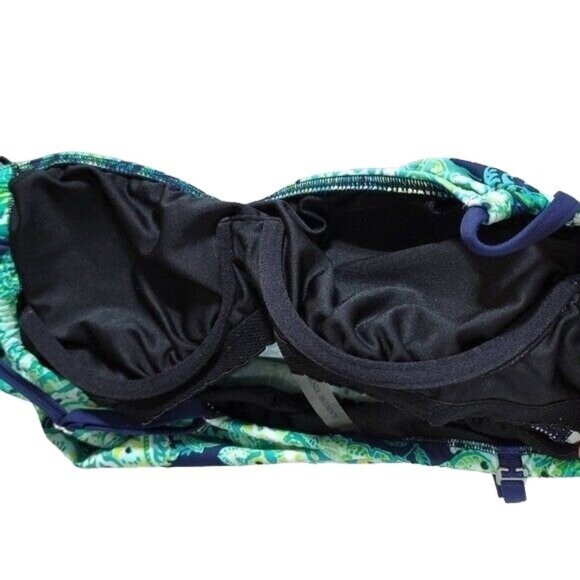 Lands' End Underwire Tankini Green Blue Size 8 Ruched Tie Adjust Padded Paisley - Picture 6 of 7